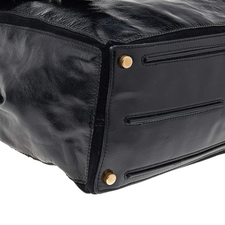 Pre Owned Yves Saint Laurent Black Patent Leather And Suede Muse Two Satchel