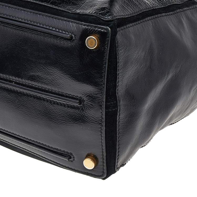 Pre Owned Yves Saint Laurent Black Patent Leather And Suede Muse Two Satchel