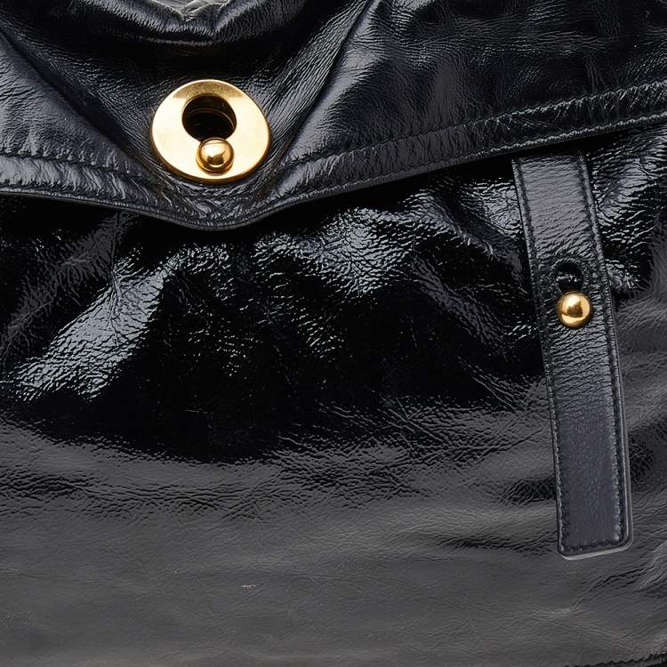 Pre Owned Yves Saint Laurent Black Patent Leather And Suede Muse Two Satchel