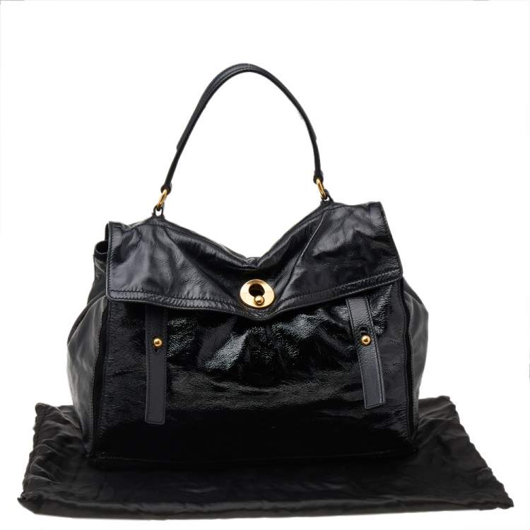 Pre Owned Yves Saint Laurent Black Patent Leather And Suede Muse Two Satchel