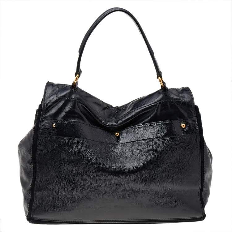 Pre Owned Yves Saint Laurent Black Patent Leather And Suede Muse Two Satchel