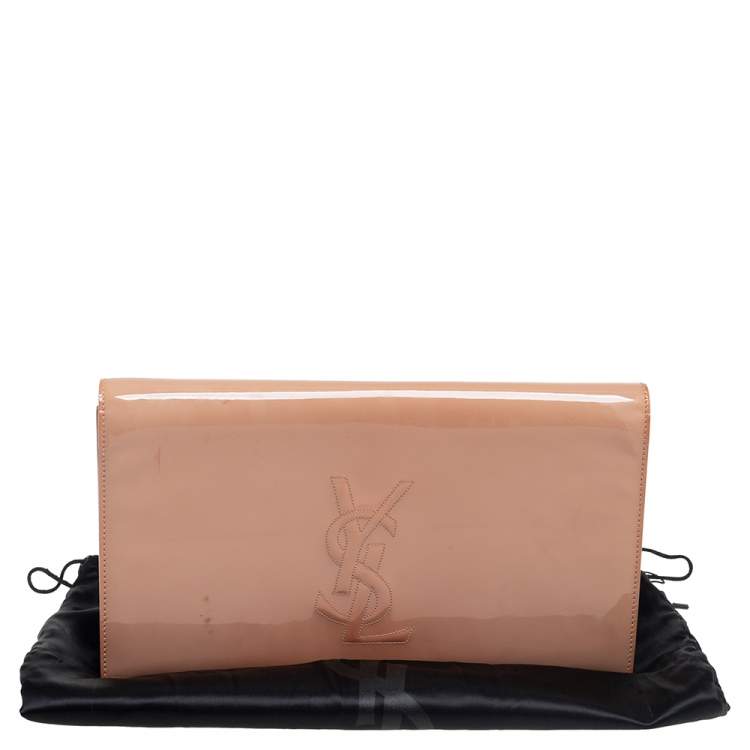 Pre Owned Yves Saint Laurent Beige Patent Leather Belle De Jour Flap Clutch