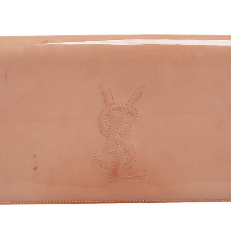 Pre Owned Yves Saint Laurent Beige Patent Leather Belle De Jour Flap Clutch