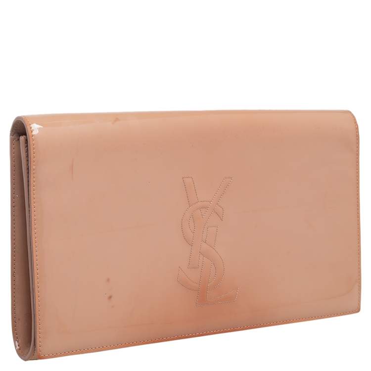 Pre Owned Yves Saint Laurent Beige Patent Leather Belle De Jour Flap Clutch