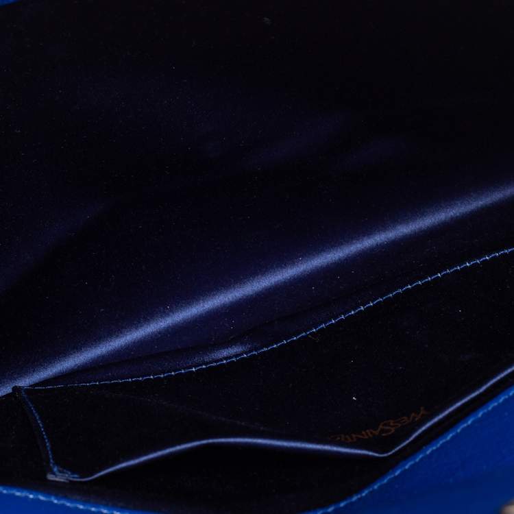 Pre Owned Yves Saint Laurent Royal Blue Patent Leather Belle De Jour Flap Clutch