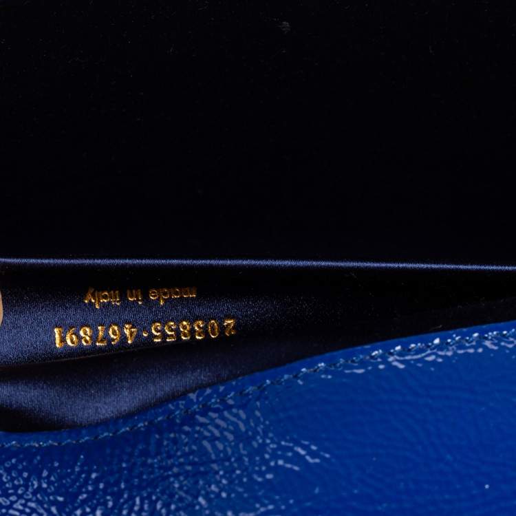 Pre Owned Yves Saint Laurent Royal Blue Patent Leather Belle De Jour Flap Clutch