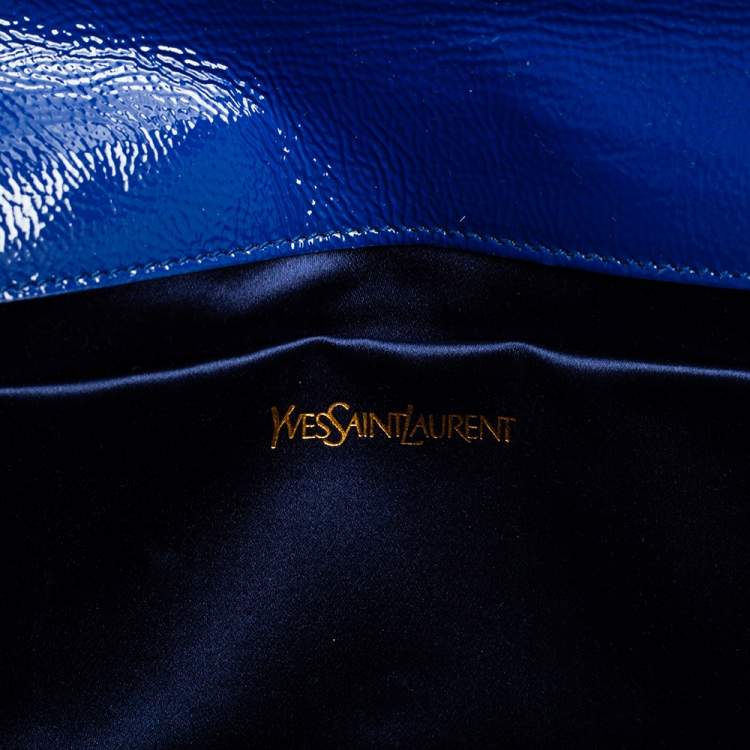 Pre Owned Yves Saint Laurent Royal Blue Patent Leather Belle De Jour Flap Clutch