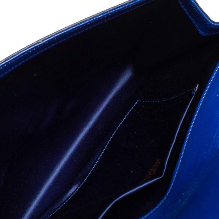 Pre Owned Yves Saint Laurent Royal Blue Patent Leather Belle De Jour Flap Clutch