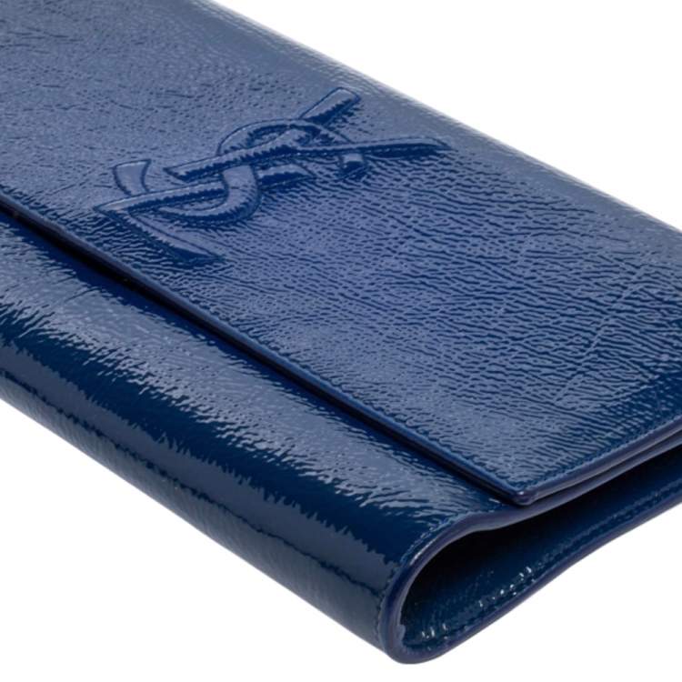 Pre Owned Yves Saint Laurent Royal Blue Patent Leather Belle De Jour Flap Clutch