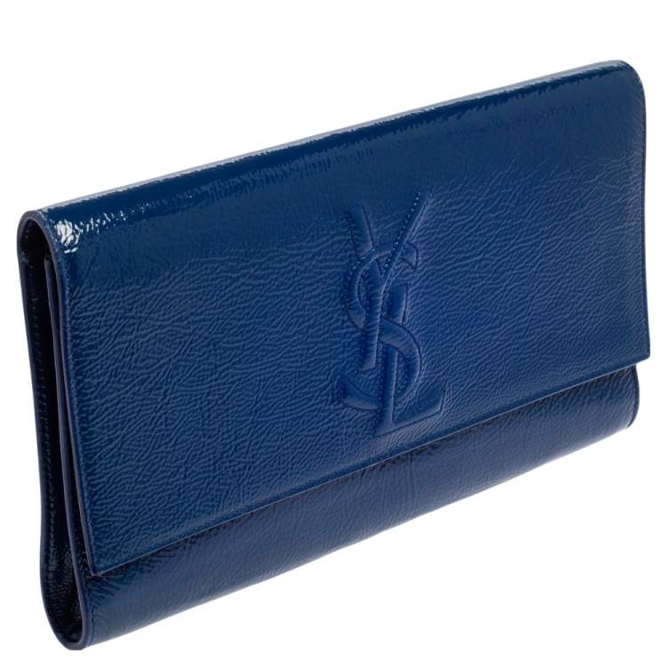 Pre Owned Yves Saint Laurent Royal Blue Patent Leather Belle De Jour Flap Clutch