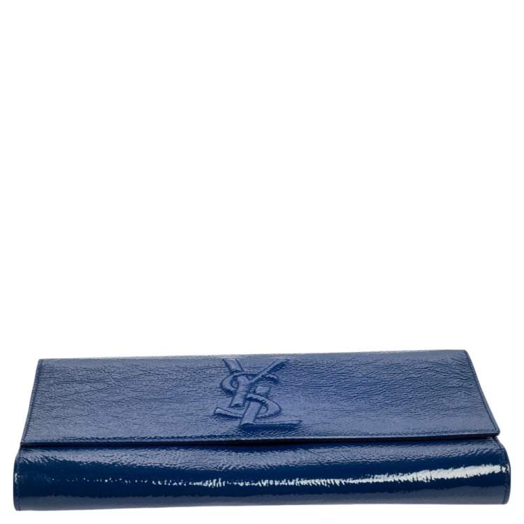 Pre Owned Yves Saint Laurent Royal Blue Patent Leather Belle De Jour Flap Clutch