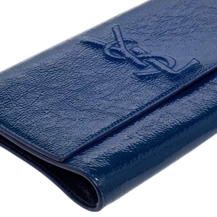 Pre Owned Yves Saint Laurent Royal Blue Patent Leather Belle De Jour Flap Clutch