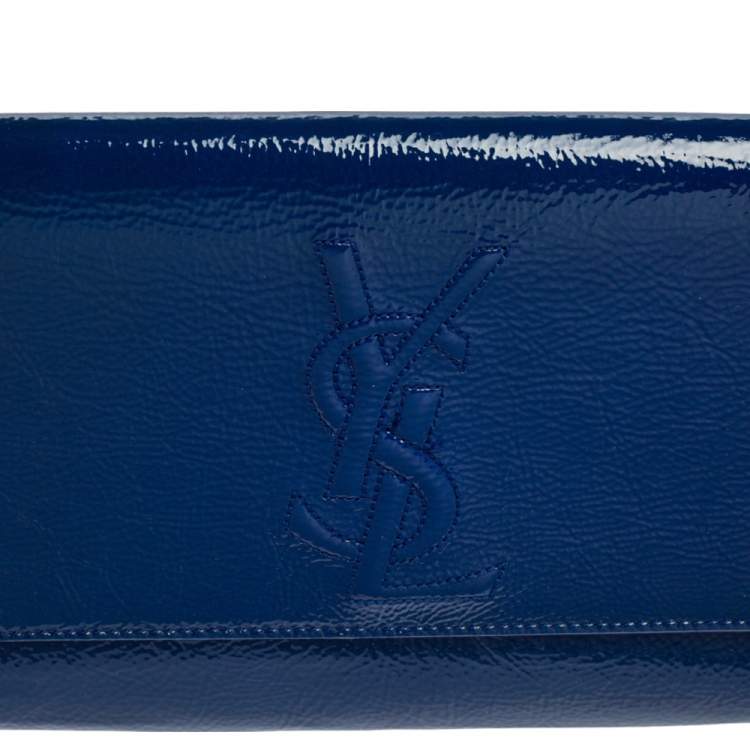 Pre Owned Yves Saint Laurent Royal Blue Patent Leather Belle De Jour Flap Clutch