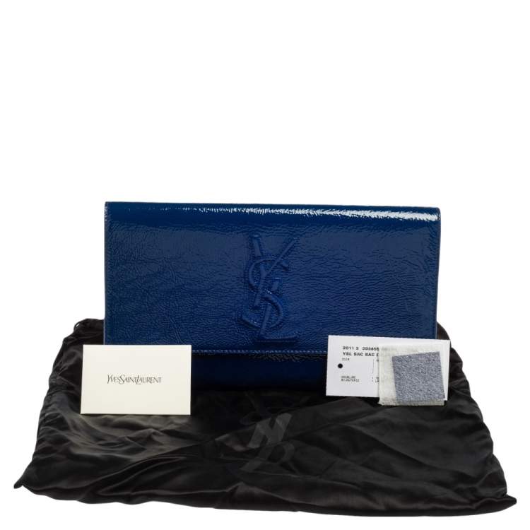 Pre Owned Yves Saint Laurent Royal Blue Patent Leather Belle De Jour Flap Clutch