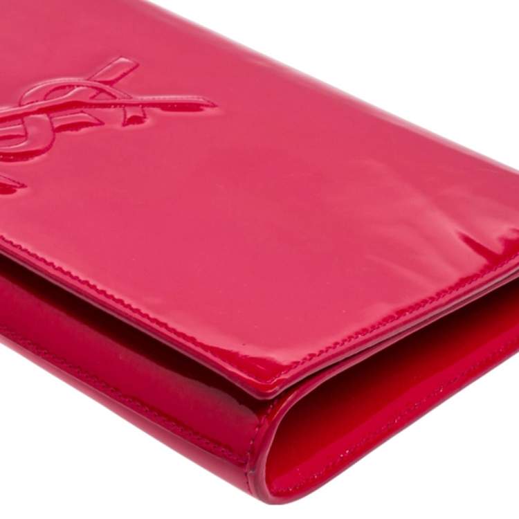 Pre Owned Yves Saint Laurent Magenta Patent Leather Belle De Jour Flap Clutch
