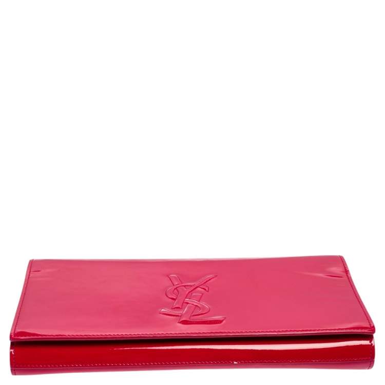 Pre Owned Yves Saint Laurent Magenta Patent Leather Belle De Jour Flap Clutch