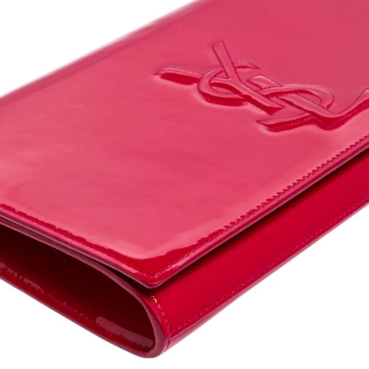 Pre Owned Yves Saint Laurent Magenta Patent Leather Belle De Jour Flap Clutch