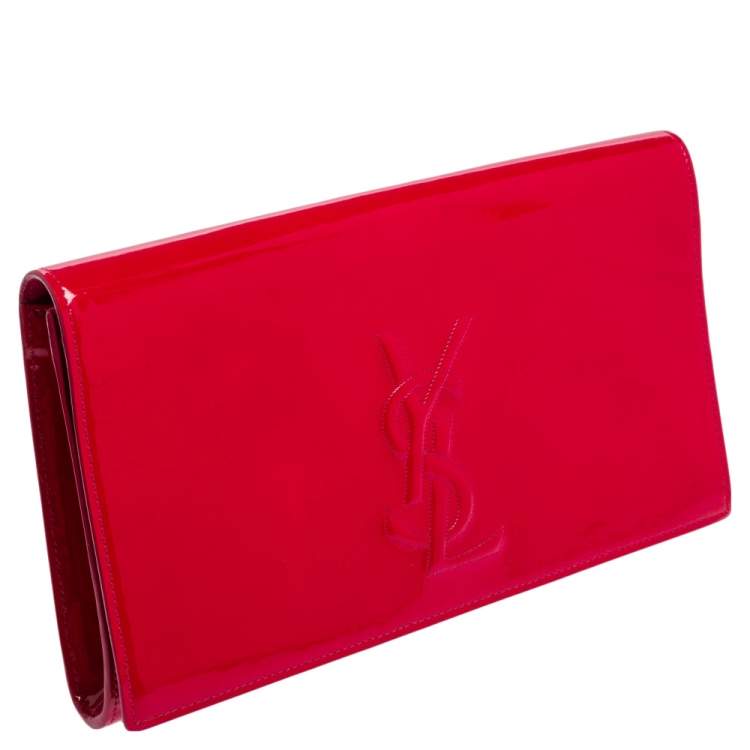 Pre Owned Yves Saint Laurent Magenta Patent Leather Belle De Jour Flap Clutch