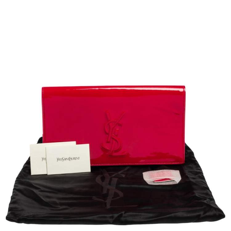 Pre Owned Yves Saint Laurent Magenta Patent Leather Belle De Jour Flap Clutch