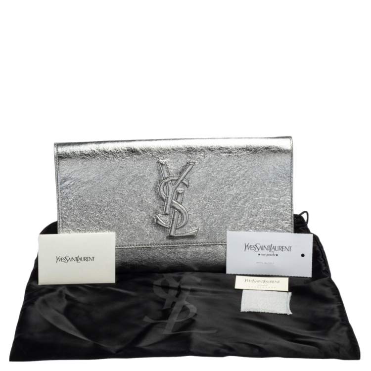 Pre Owned Yves Saint Laurent Silver/Gold Leather Belle De Jour Flap Clutch