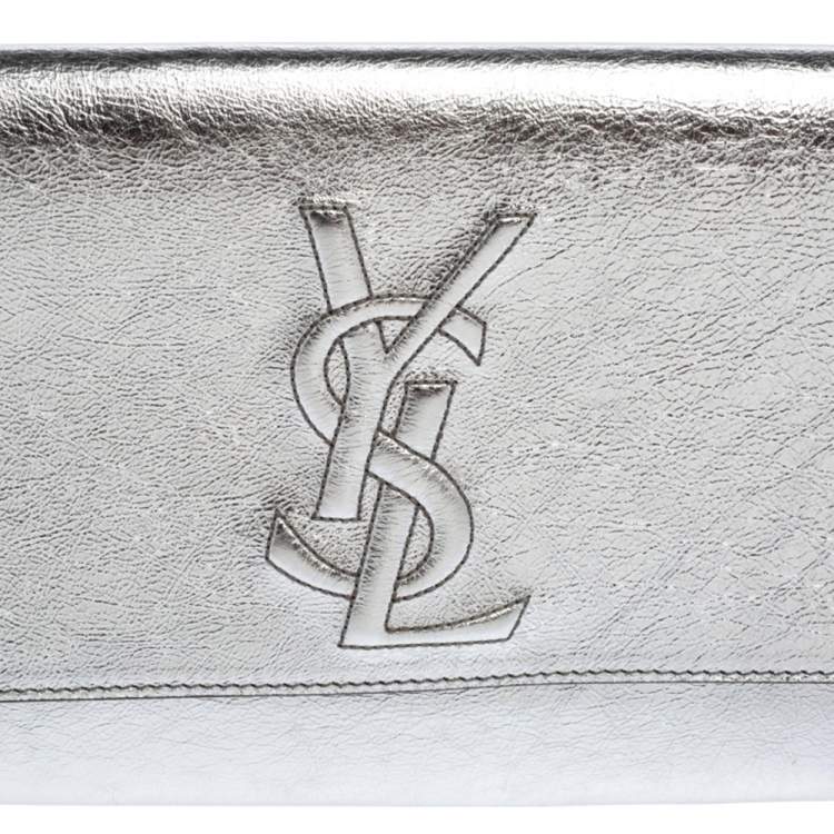 Pre Owned Yves Saint Laurent Silver/Gold Leather Belle De Jour Flap Clutch