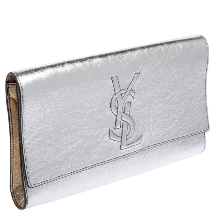 Pre Owned Yves Saint Laurent Silver/Gold Leather Belle De Jour Flap Clutch