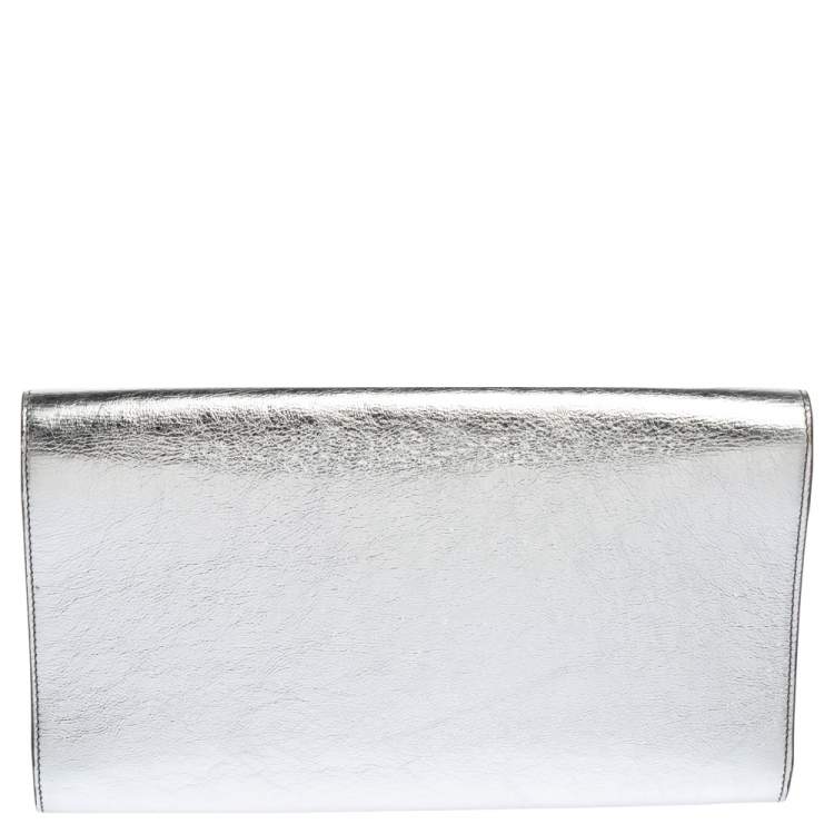 Pre Owned Yves Saint Laurent Silver/Gold Leather Belle De Jour Flap Clutch