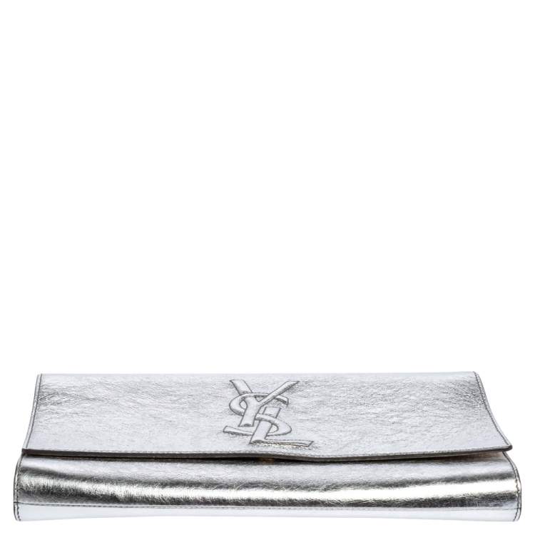 Pre Owned Yves Saint Laurent Silver/Gold Leather Belle De Jour Flap Clutch