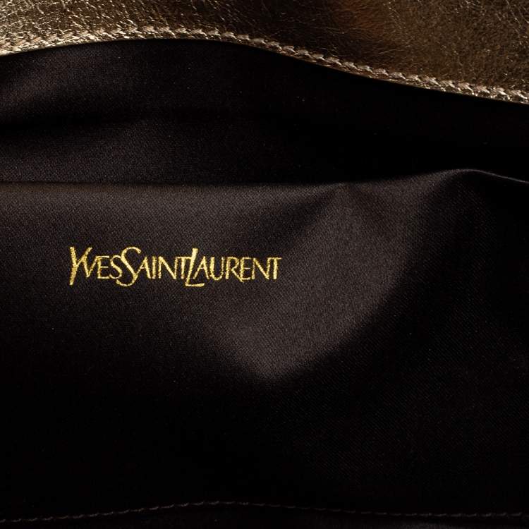Pre Owned Yves Saint Laurent Silver/Gold Leather Belle De Jour Flap Clutch