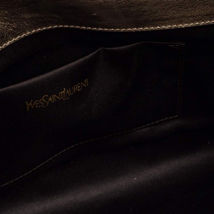 Pre Owned Yves Saint Laurent Silver/Gold Leather Belle De Jour Flap Clutch