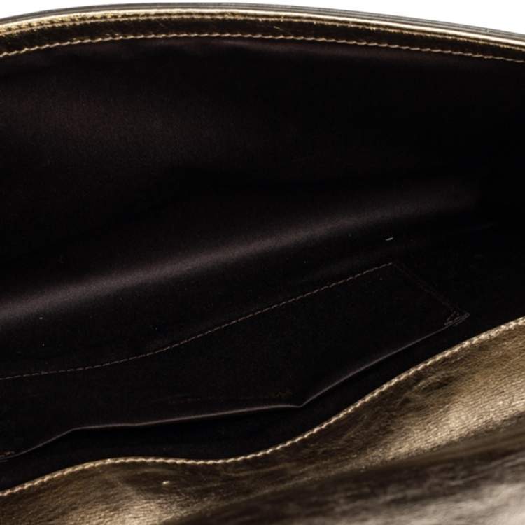 Pre Owned Yves Saint Laurent Silver/Gold Leather Belle De Jour Flap Clutch