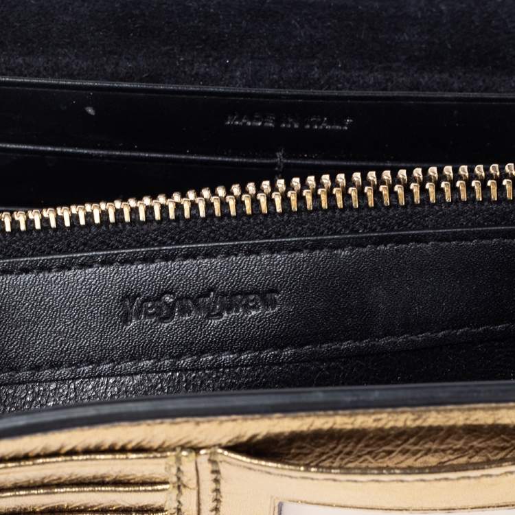 Pre Owned Yves Saint Laurent Gold Leather Kate Monogram Clutch