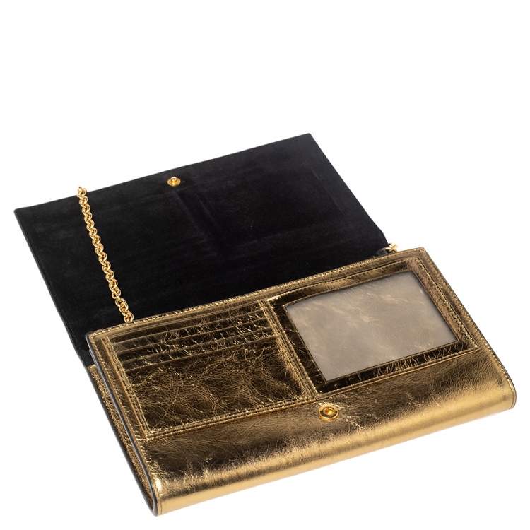 Pre Owned Yves Saint Laurent Gold Leather Kate Monogram Clutch