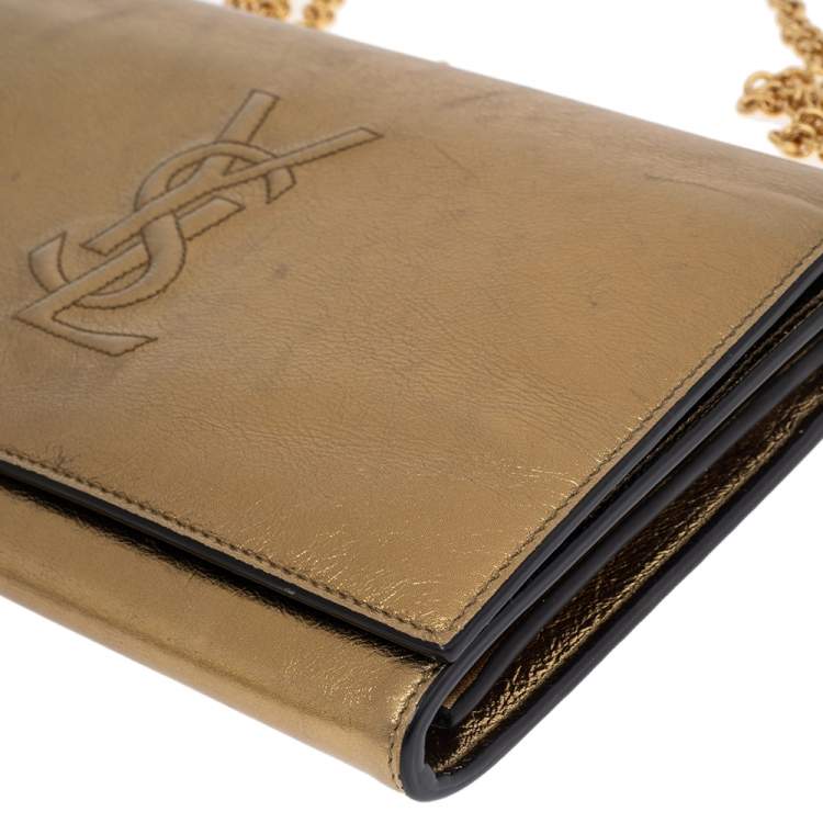 Pre Owned Yves Saint Laurent Gold Leather Kate Monogram Clutch