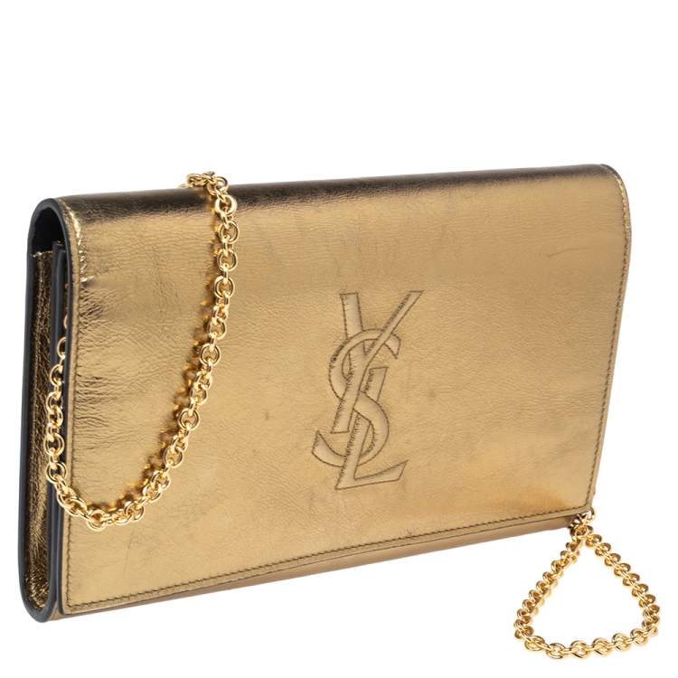 Pre Owned Yves Saint Laurent Gold Leather Kate Monogram Clutch