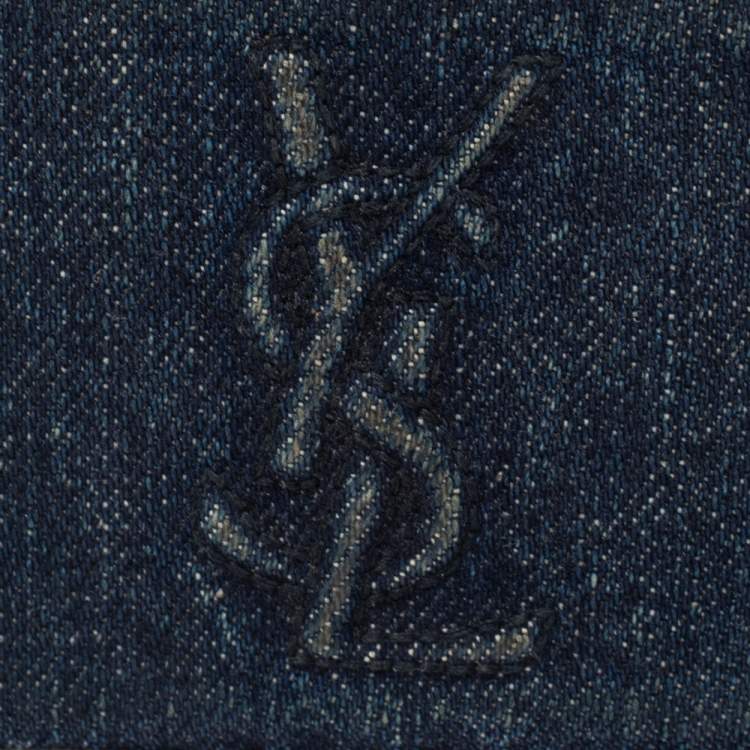 Pre Owned Yves Saint Laurent Blue Denim and Leather Card Holder
