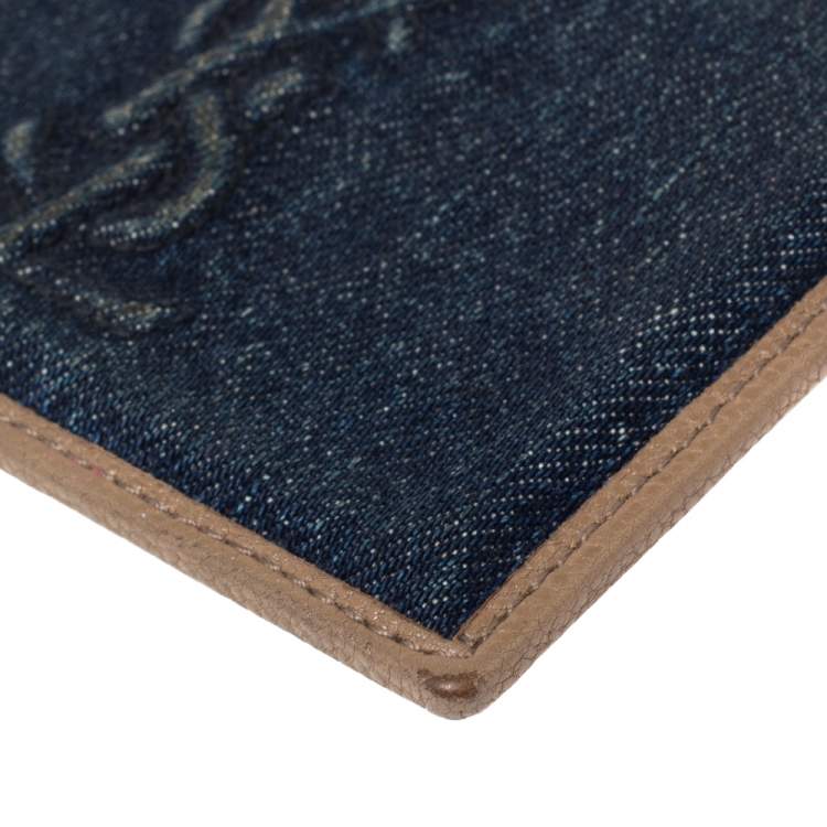 Pre Owned Yves Saint Laurent Blue Denim and Leather Card Holder