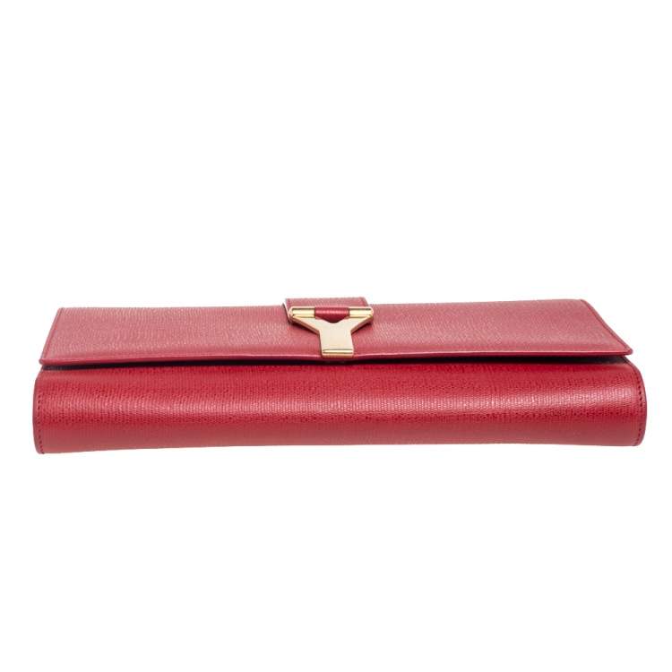 Pre Owned Yves Saint Laurent Maroon Leather Y-Ligne Clutch