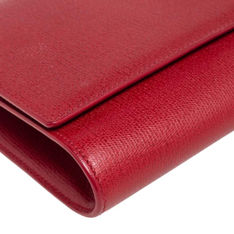 Pre Owned Yves Saint Laurent Maroon Leather Y-Ligne Clutch