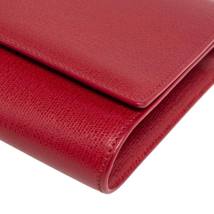 Pre Owned Yves Saint Laurent Maroon Leather Y-Ligne Clutch