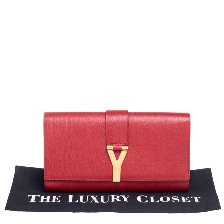 Pre Owned Yves Saint Laurent Maroon Leather Y-Ligne Clutch