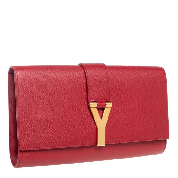 Pre Owned Yves Saint Laurent Maroon Leather Y-Ligne Clutch