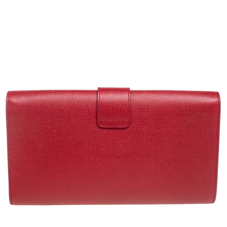 Pre Owned Yves Saint Laurent Maroon Leather Y-Ligne Clutch
