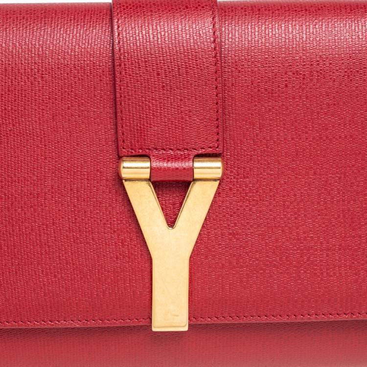 Pre Owned Yves Saint Laurent Maroon Leather Y-Ligne Clutch