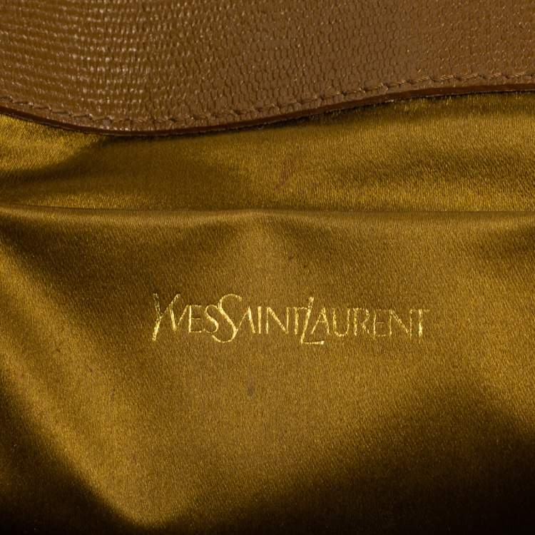 Pre Owned Yves Saint Laurent Brown Textured Leather Y-Ligne Clutch