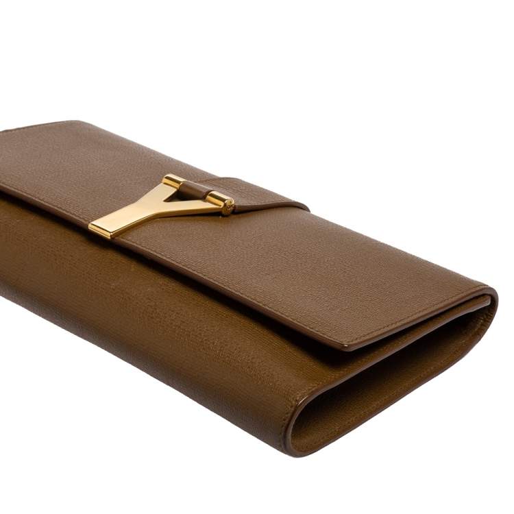 Pre Owned Yves Saint Laurent Brown Textured Leather Y-Ligne Clutch