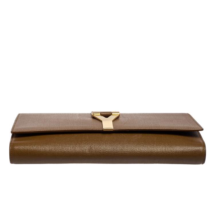 Pre Owned Yves Saint Laurent Brown Textured Leather Y-Ligne Clutch