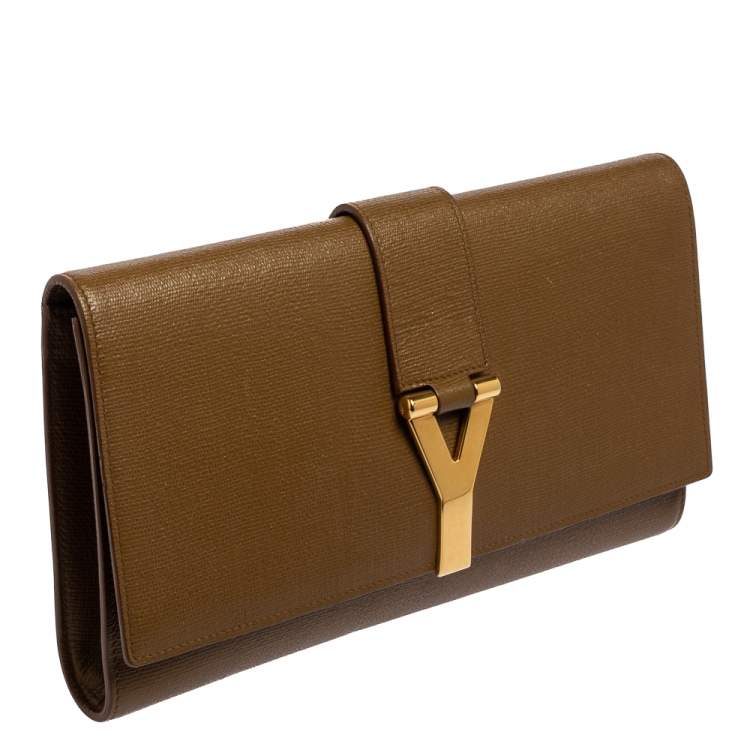 Pre Owned Yves Saint Laurent Brown Textured Leather Y-Ligne Clutch