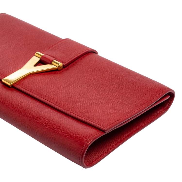Pre Owned Yves Saint Laurent Red Leather Y-Ligne Clutch