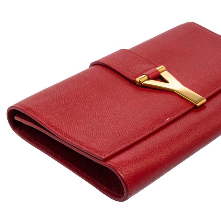 Pre Owned Yves Saint Laurent Red Leather Y-Ligne Clutch